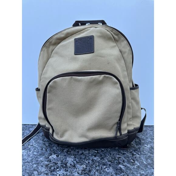 Coach Beige Heritage Web Backpack MISSING ZIP HANDLES - Picture 1 of 12